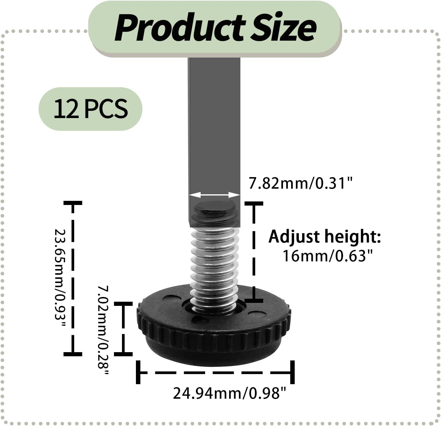 Litoexpe 5/16&rdquo;-18 Stainless Steel Screw Furniture Leveling Feet, Adjustable Patio Furniture Levelers for Table and Chair Legs, 12-Pack image number 2