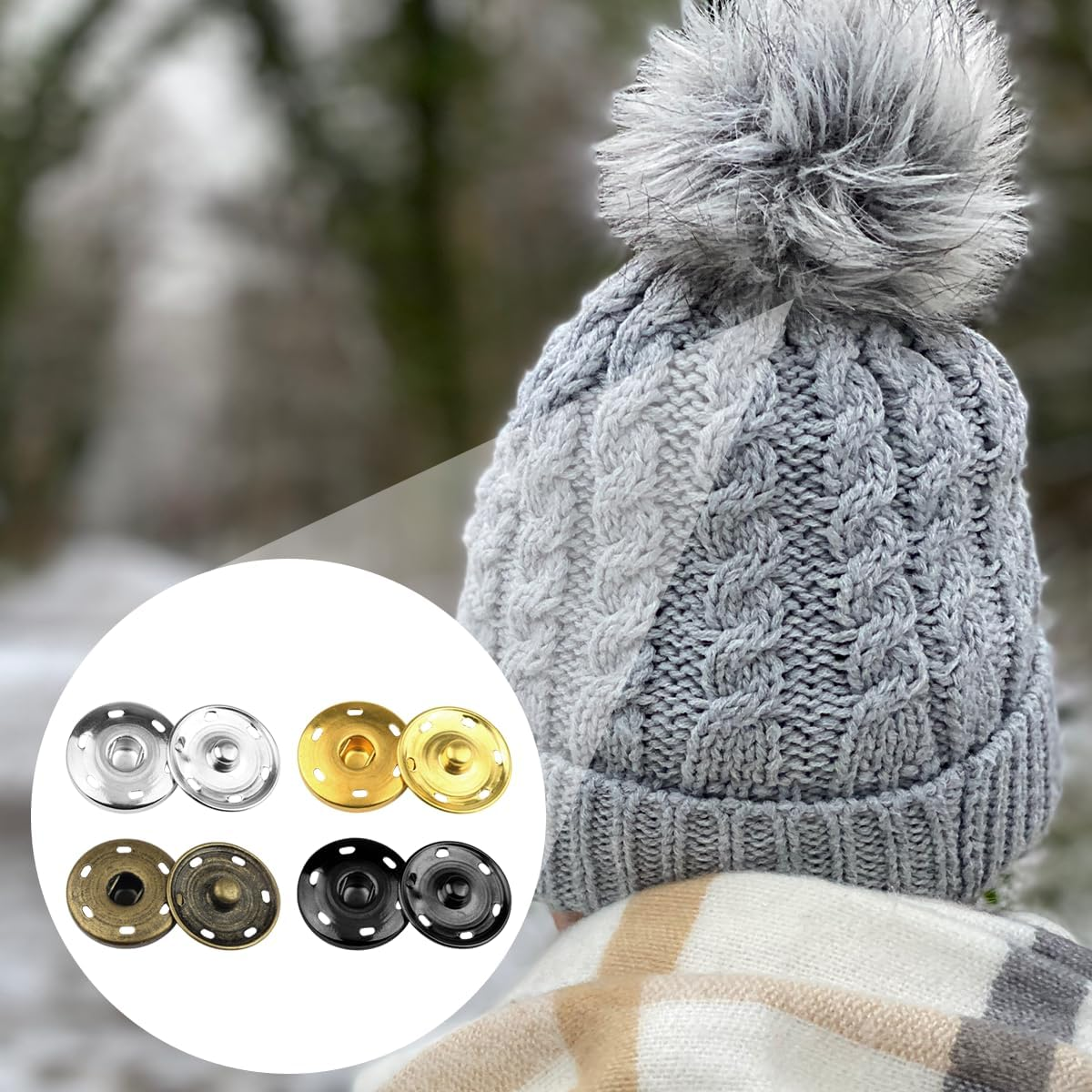 NILLOS Sew-On Snap Buttons, 40 Pairs Metal Snap Fastener Buttons for Clothing, Leather Bracelet, Jeans, Wearing, Jacket (19 Mm/0.74 In) image number 4