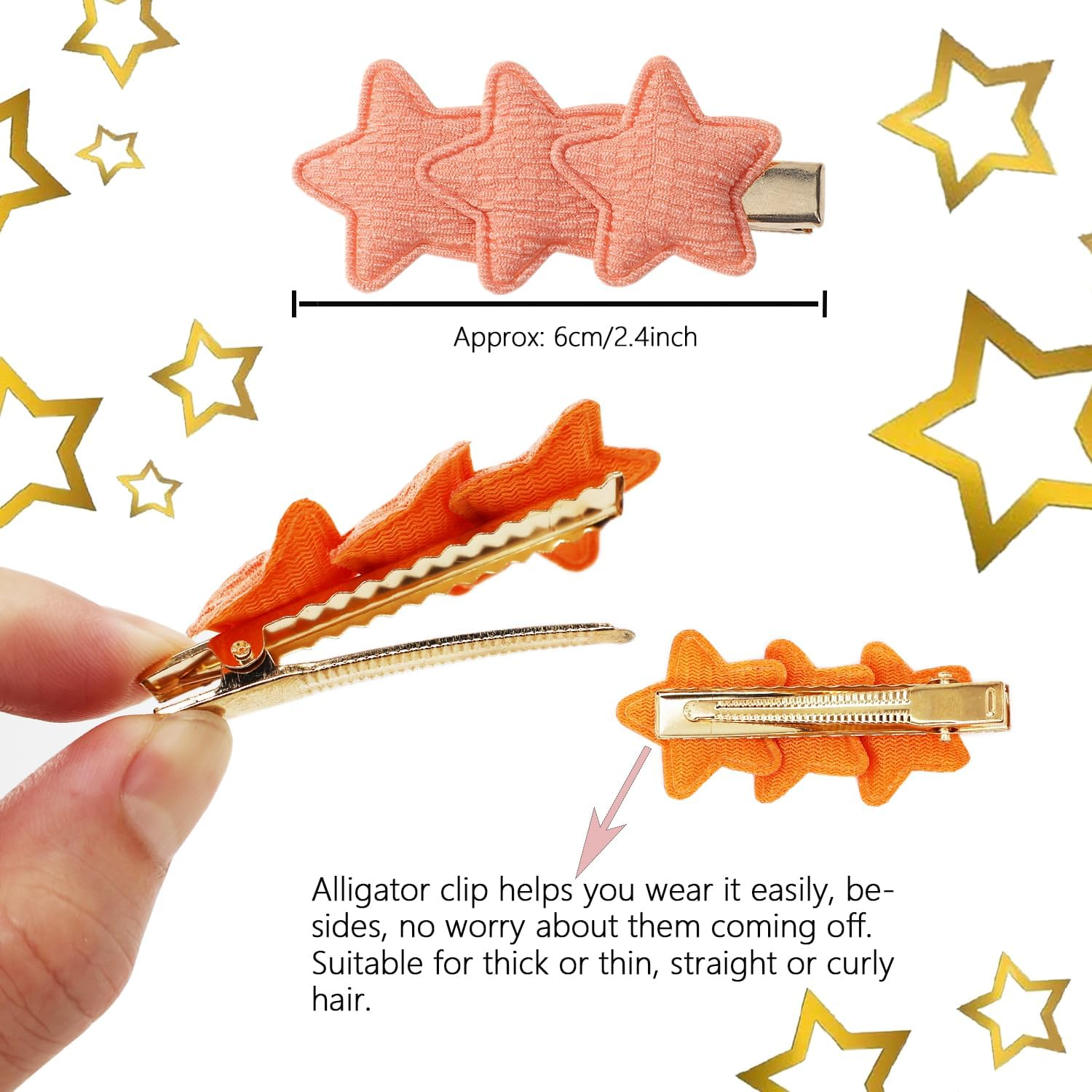 Baby Girls Hair Clips, [20 Pieces 10 Colors] Nonslip Hair Barrettes for Kids Fine Handmade Star Toddler Hair Accessories with Alligator Clips for Newborn Infant Toddlers Baby Girls Kids Teens image number 6