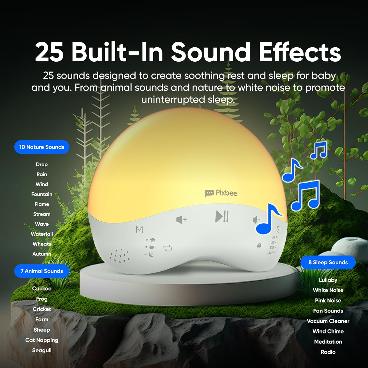 Pixbee Smart Nursery Night Light - Baby Sound Machine with 25 Soothing Sounds & RGB Dimming - Sleep Trainer Lamp with Timer & Child Lock - Compatible with Alexa & Google Assistant image number 2
