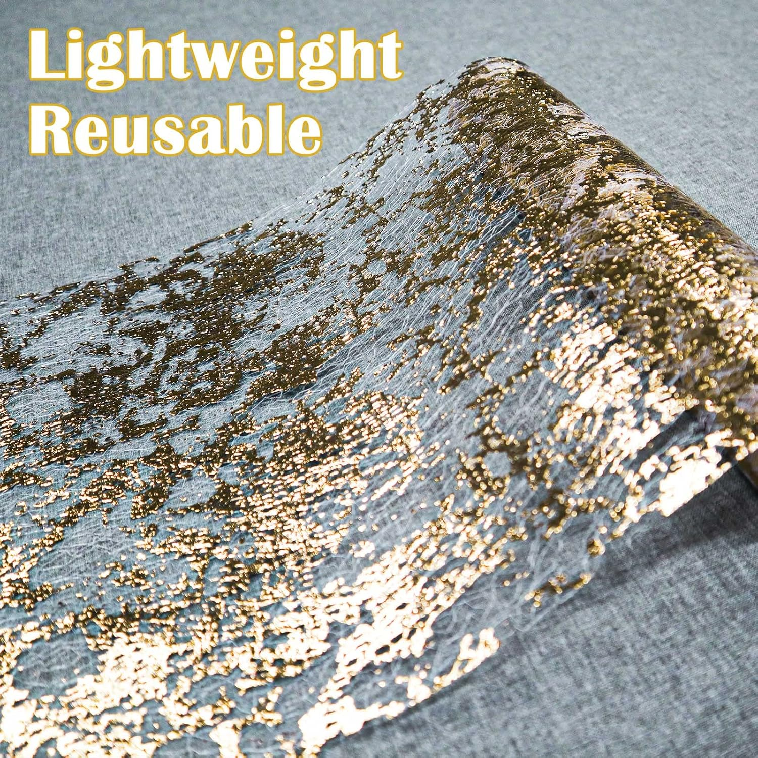 Gold Table Runner, Ultra Long Glitter Metallic Foil Thin Mesh Table Runner Roll 28Cmx 10M, for Wedding, Bridal Shower, Birthday Party, Gold