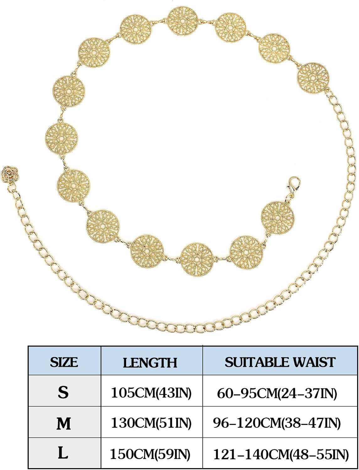 Hollow round Decor Chain Belts for Women, Metal Waist Chain plus Size for Her Dresses image number 4