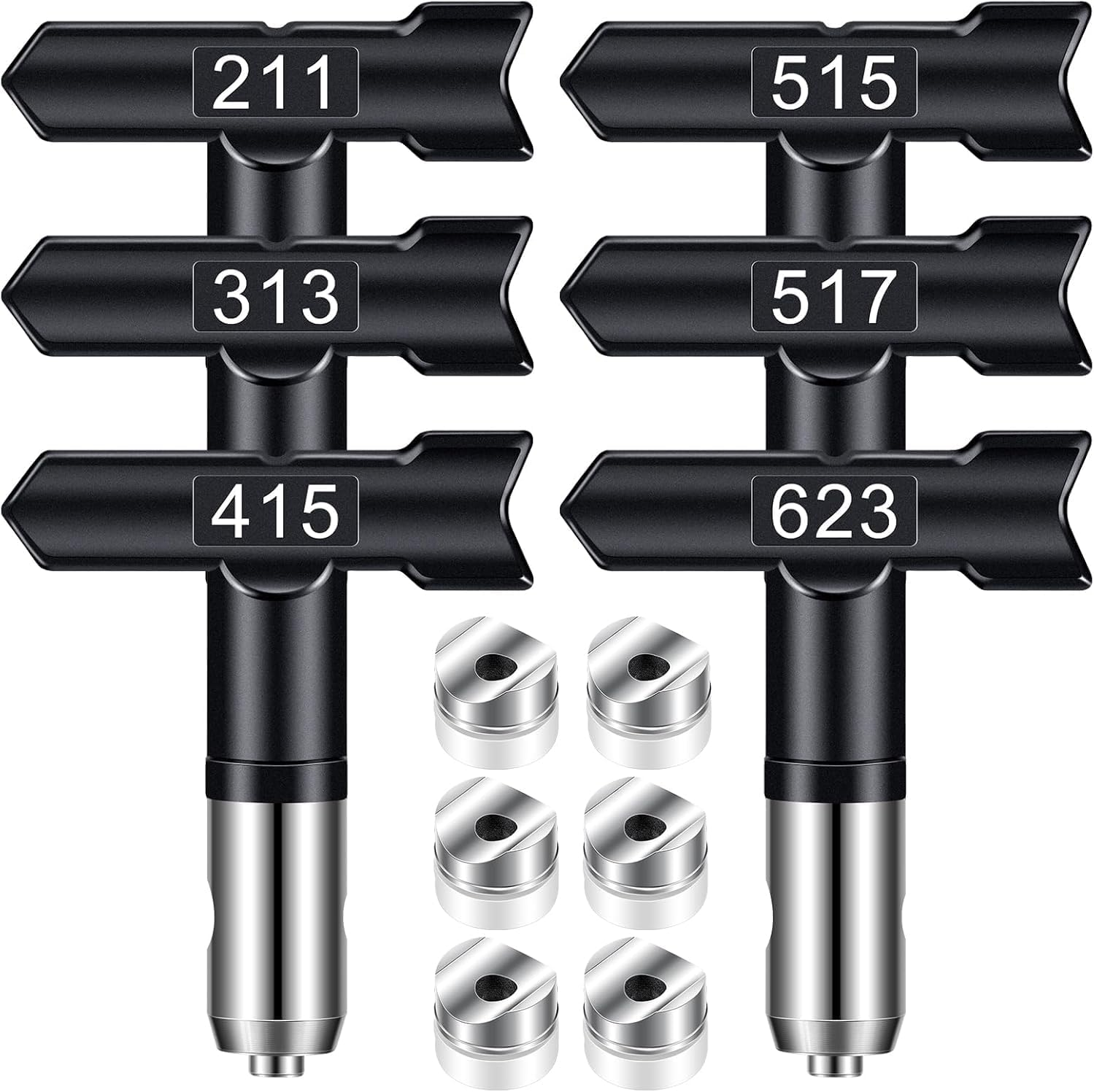 Spray Tips, 6Pcs Airless Paint Sprayer Tips Reversible Spray Tips for Airless Paint Sprayer Machine Spray Paint Nozzles for Airless Paint Spray Guns House Painting DIY (211 313 415 515 517 623)