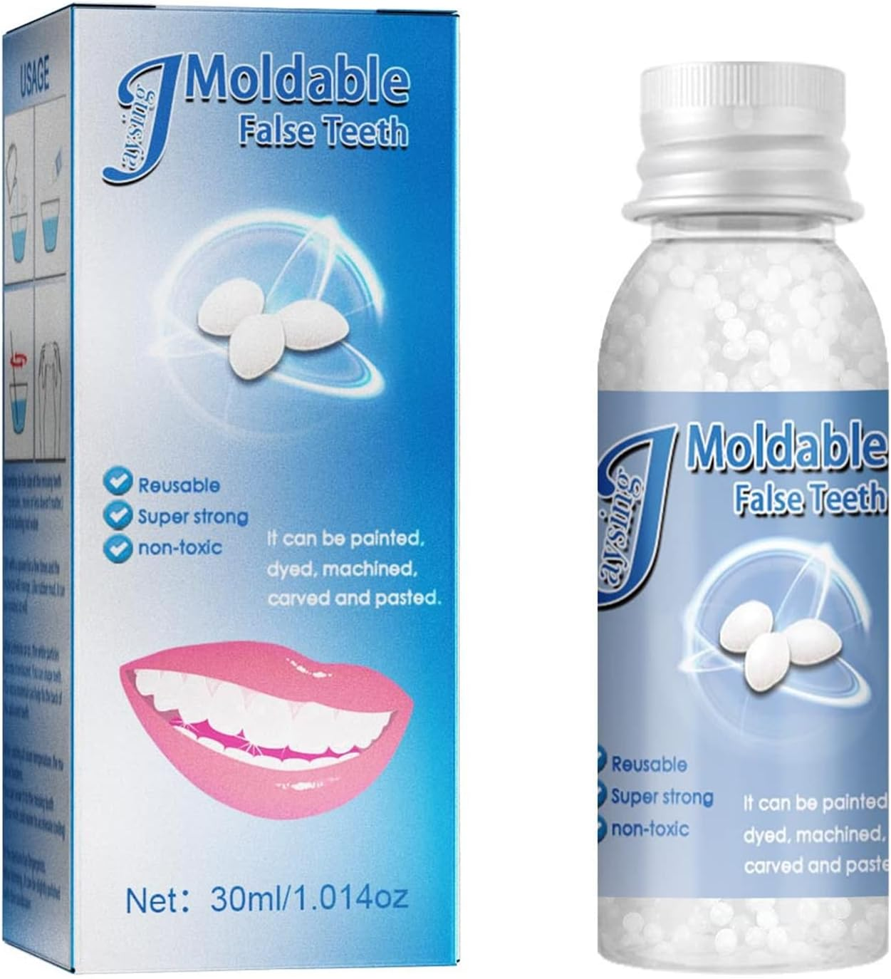 LOUJIN 30Ml Moldable False Teeth White Particles Reusable Temporarily Fill Regain Smile Cosplay DIY image number 2