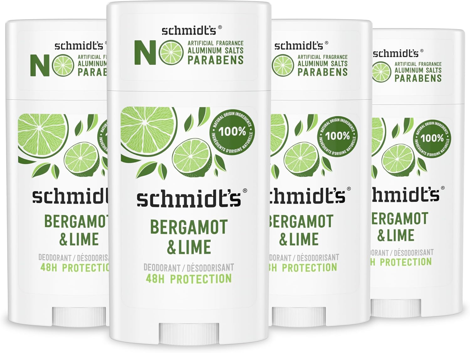 Schmidt'S Aluminum-Free Vegan Deodorant Bergamot & Lime 4 Count for Women and Men, with 24 Hour Odor Protection, Natural Ingredients, Cruelty-Free, 2.65 Oz image number 2