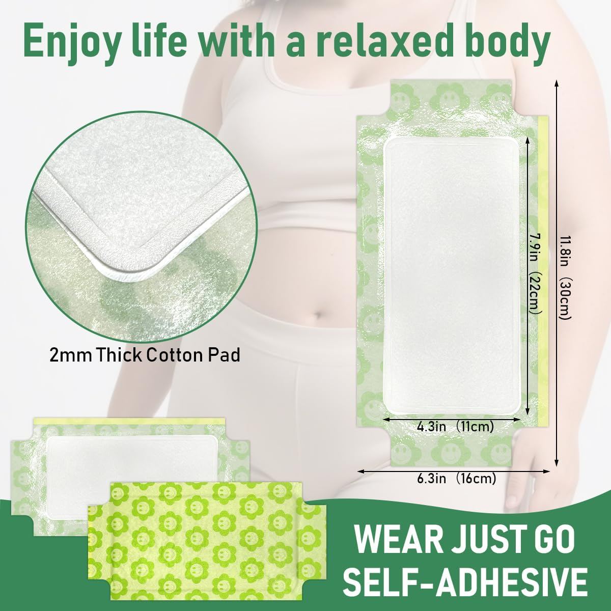 30 PCS Castor Oil Pack Wrap plus Size, Castor Oil Patches Self-Adhesive 11.8 * 6.3 in for Liver, Stomach, anti Leakage, No Wash, Portable for Women and Men