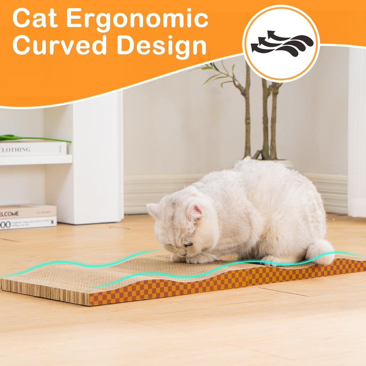 Uross Cat Scratcher Box 3 in 1 Reversible Cardboard Scratching Pad and 1PCS 40 X 60 CM Natural Sisal Cat Scratch Mat, 2 PCS Scratching Pads Double-Sided Texture Curve Design Cat Scratch Board for Sofa image number 2