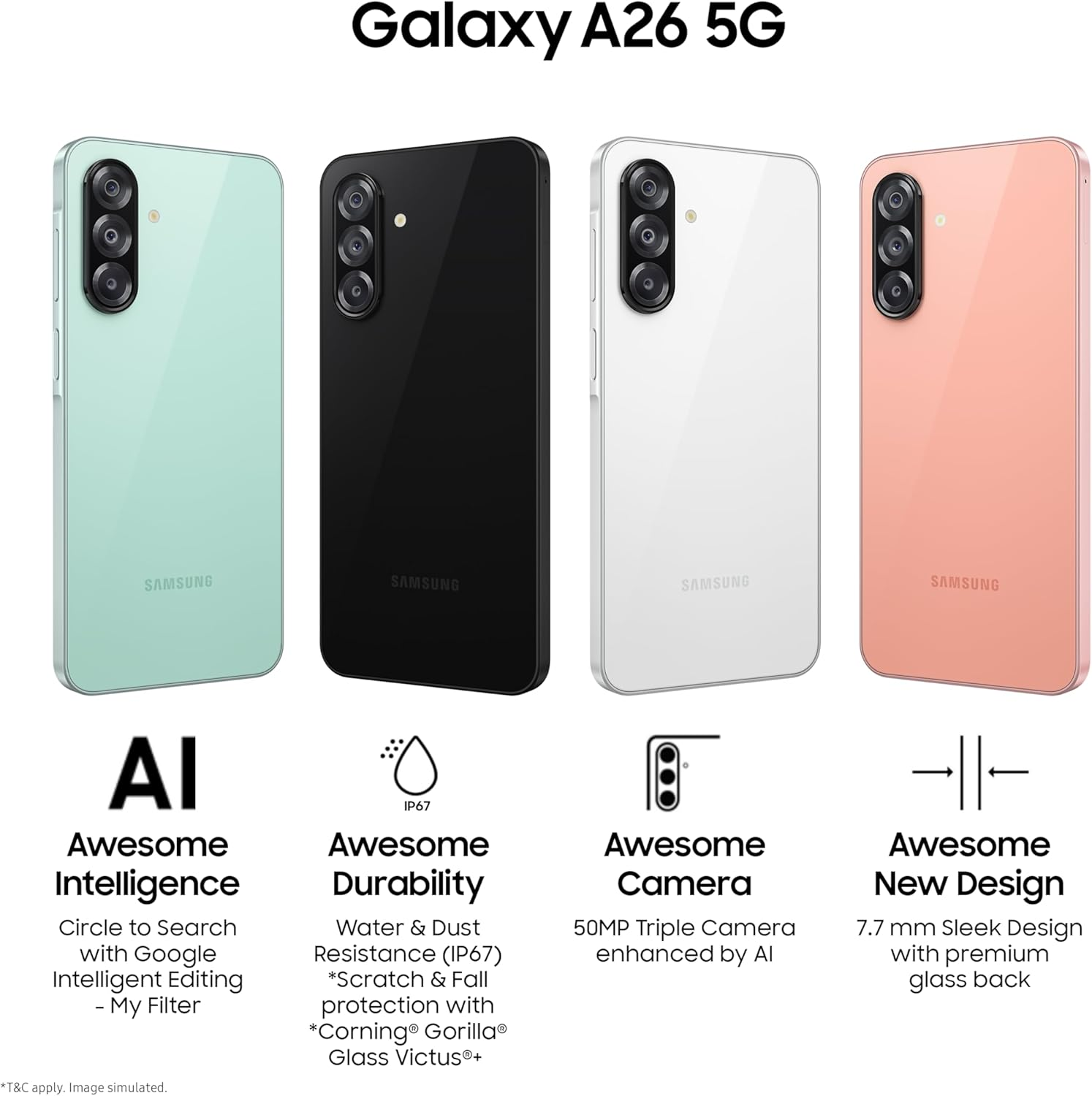 Samsung Galaxy A26 5G (Awesome White, 6GB, 128GB) | Awesome Intelligence (AI) | Circle to Search | Gemini Live | FHD+ Samoled Display | 50MP OIS Camera | IP67 Rated image number 6
