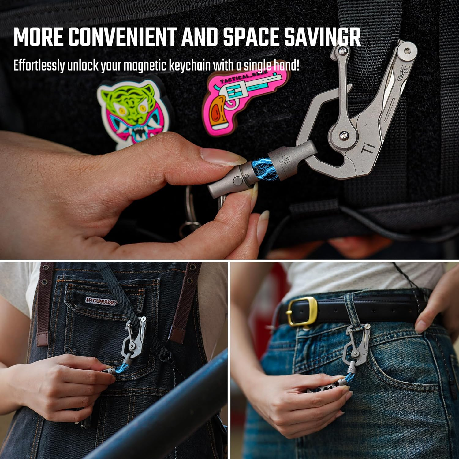 Keyunity Titanium Detachable Magnetic Keychain Connector 2Pcs,Double-End Key Ring Holder,Titanium Rotatable Key Linker - Ka48-Black image number 6