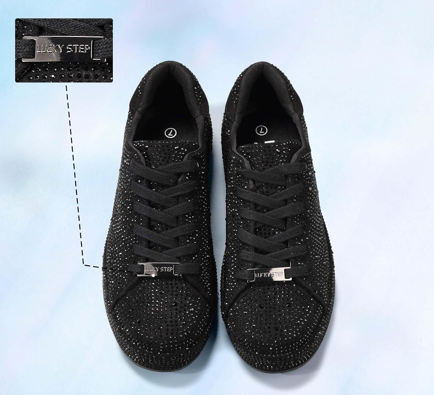 LUCKY STEP Platform Rhinestone Fashion Glitter Sneakers | Sparkly Bling Bedazzled Wedding Bridal Shiny Shoes for Women