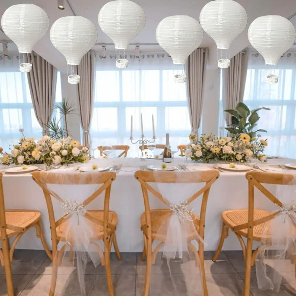 (6 Packs) 12-Inch White Paper Lanterns Decorative Chinese/Japanese Hanging round Paper Lanterns Lamp for Birthday, Wedding, Christmas Xmas, Bridal, Home Decor, Party Decoration (Hot Air Balloon) image number 5