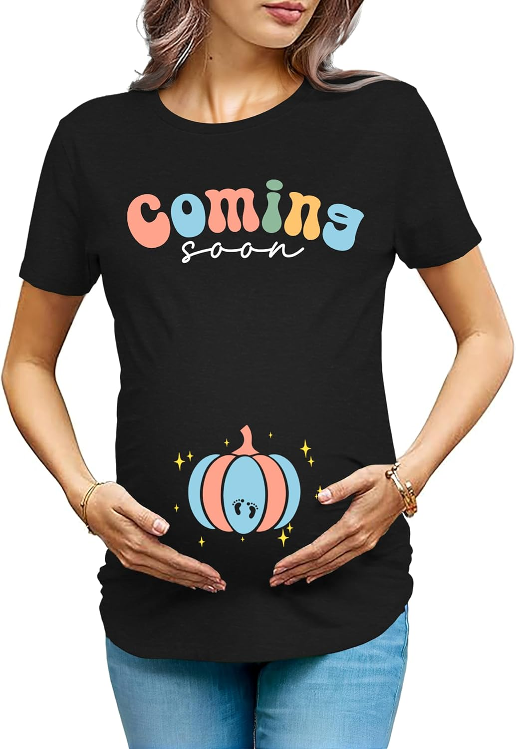 Maternity Shirts for Halloween Thanksgiving Pregnancy Clothes Funny Skeleton Pumpkin Pregnant Announcement Tshirt