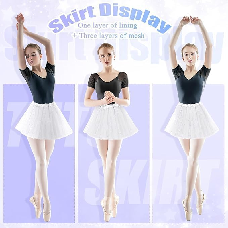 MINYII 9 Pcs Women'S Tutu Skirt Adult 4 Layered Tulle Stars Sequins Ballet Dance Dress Girls Princess Ballet Dance Sequin Skirt (Pink) image number 5