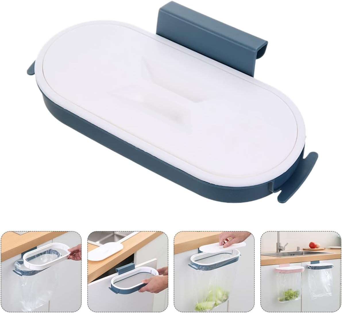 KOMBIUDA Hanging Bin Bag Holder Kitchen Trash Bag Rack Dark Blue Wall-Mounted Space-Saving 2Pcs Set for Cabinet and Home Use image number 5