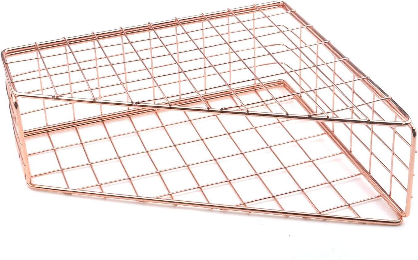 Coshar Minimalist File Holder Metal Wires Magazine Organizer Document Rack Letter File Storage Organizer Desktop Accessory - Rose Gold image number 6