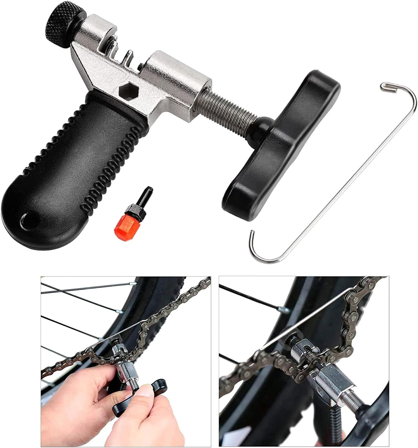 Bicycle Chain Repair Tool Kit 12 Piece,16 in 1 Multitool Hex Key Wrench,Tube Patch Kit,Cycling Master Link Pliers Remover,Chain Splitter,Chain Wear Indicator Checker,For Road Bikes (Black) image number 6