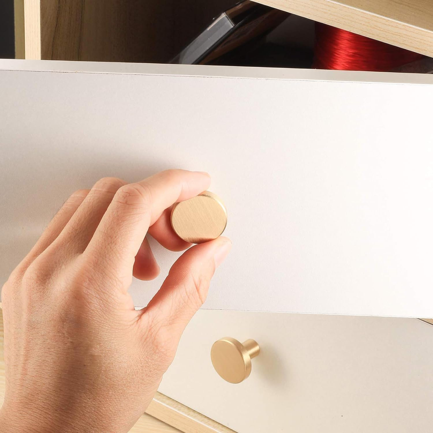 6Pcs Gold Cabinet Knobs, Brushed Brass round Kitchen Cabinet Hardware Pulls Knobs Gold for Dresser Drawer Cupboard Furniture Closet Wardrobe Door Knobs Handles (20X25 Mm) image number 2