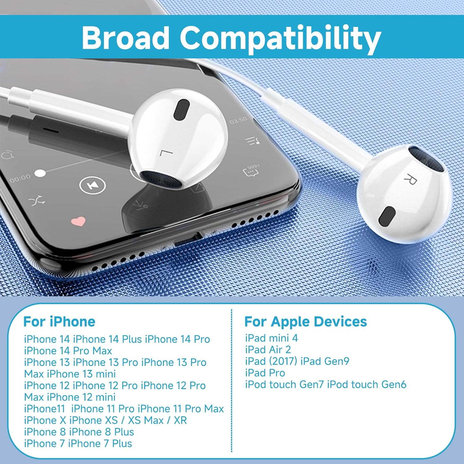 Wired In-Ear Lighning Headphones with Noise Reduction, Ergonomic Comfort Fit Built-In Microphone & Smart Controls, Compatible with Phone 14/13/12/11/XR/XS/X/8 for Daily Commute Gaming and Exercise image number 6