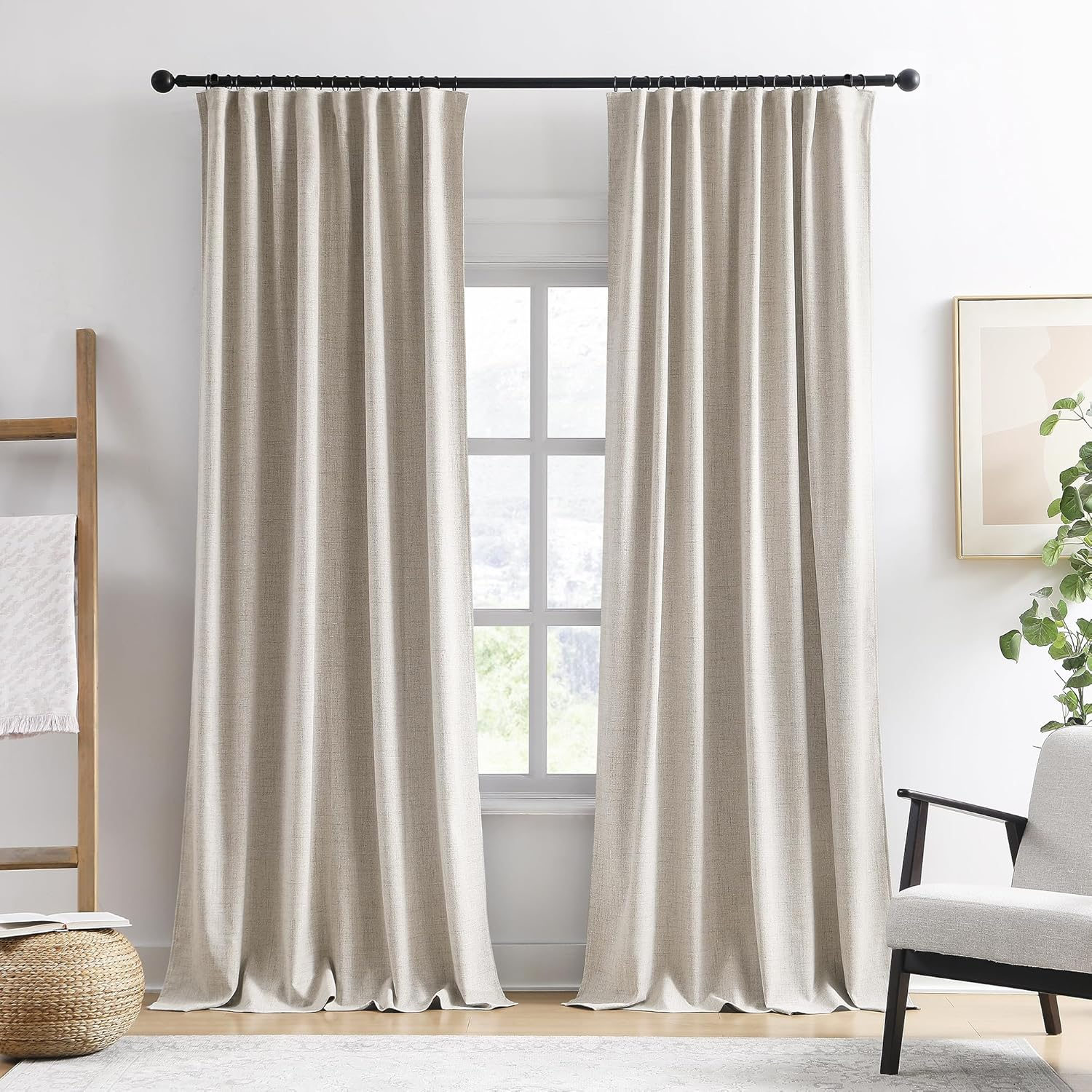 RAIN CITY 94 Inch Long Sun Blocking Curtains with Hooks Linen Blend,Custom Made Blackout Drapes for 90-96 Inch Tall Window,Pinch Pleat for Traverse Rods Floor to Ceiling Track 50 Wide 2 Pack