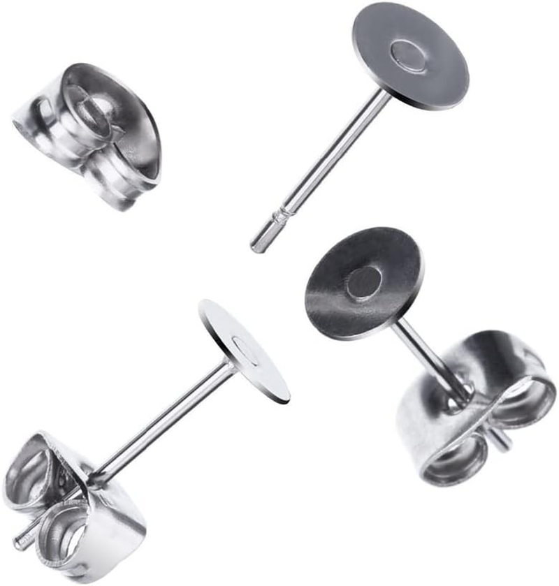 Sagasave 200Pcs 3Mm Stainless Steel Earrings Posts Flat Pad with Butterfly Earring Backs for Earring Making Findings image number 1