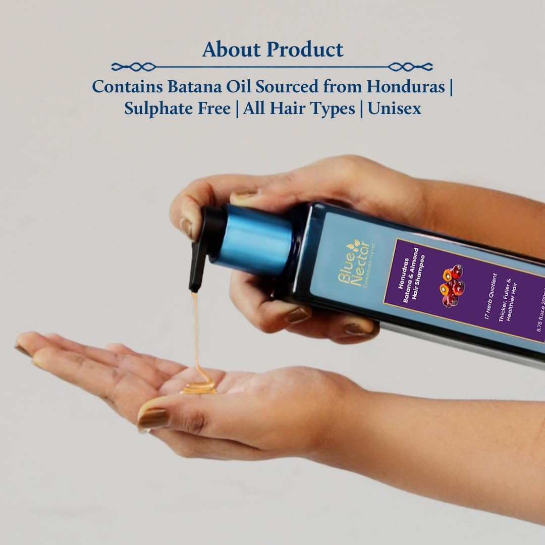 Blue Nectar Batana & Almond Hair Shampoo for Thicker & Fuller Hair | Sulphate Free | All Hair Types (17 Herbs, 200Ml) image number 3