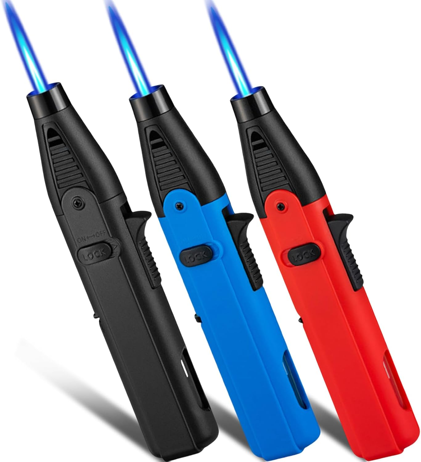3 Pack of Torch Lighter, Jet Flame Lighter Refillable Butane Gas with Visible Fuel Tank, Windproof with Flame Fixed Lock and Adjustable Flame Lighter for Kitchen,Outdoor,Bbq(Without Butane Gas) image number 2