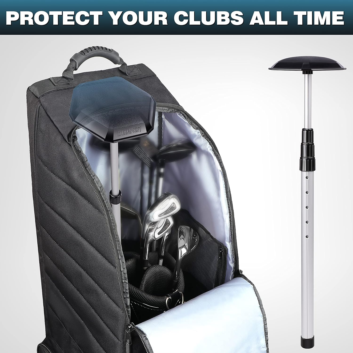 Champkey PRO Golf Travel Bag Support System - Hexagon Anti-Impact Support Cover and Aluminum Alloy Rod Golf Support Stick - Excellent Durability and Stability Golf Support Rod image number 2