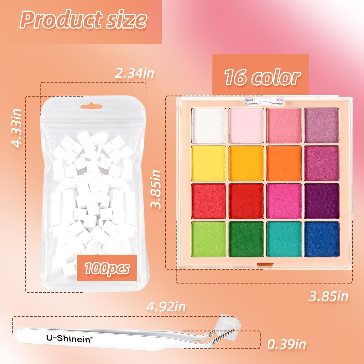 Nail Pigment Powder Palette Set, 16 Colors Ombre Nail Powder Palette with 100Pcs Sponges & Tweezers French Aura Nails Ombre Nail Brush Nail Long-Lasting Manicure Art DIY Accessories image number 1