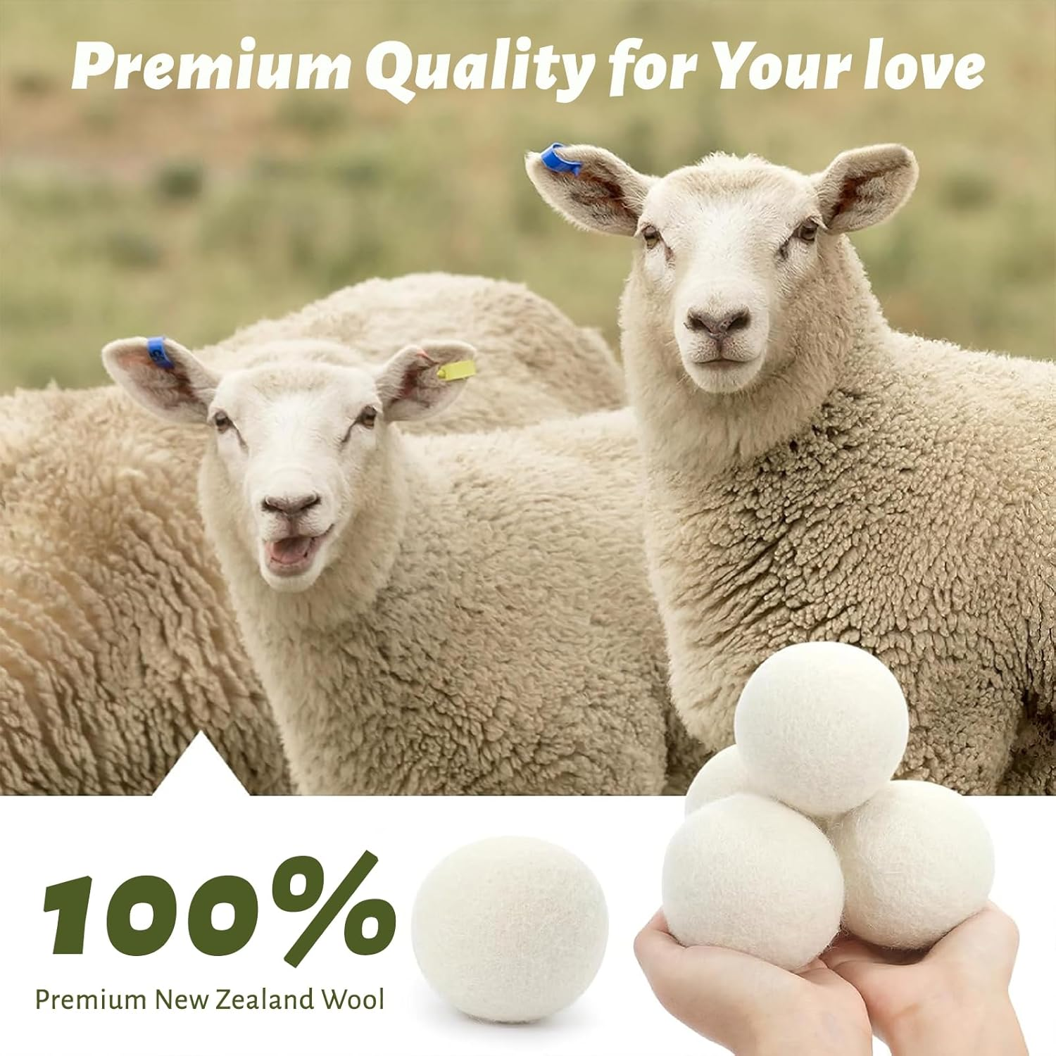 Shanghigh Wool Dryer Balls - 12 Pcs Reusable Fabric Softener with Natural Sheep, Organic Drying Ball for Reduce Clothes Wrinkles, Safe & Hypoallergenic Eco Premium Laundry Balls, Saves Dry Time