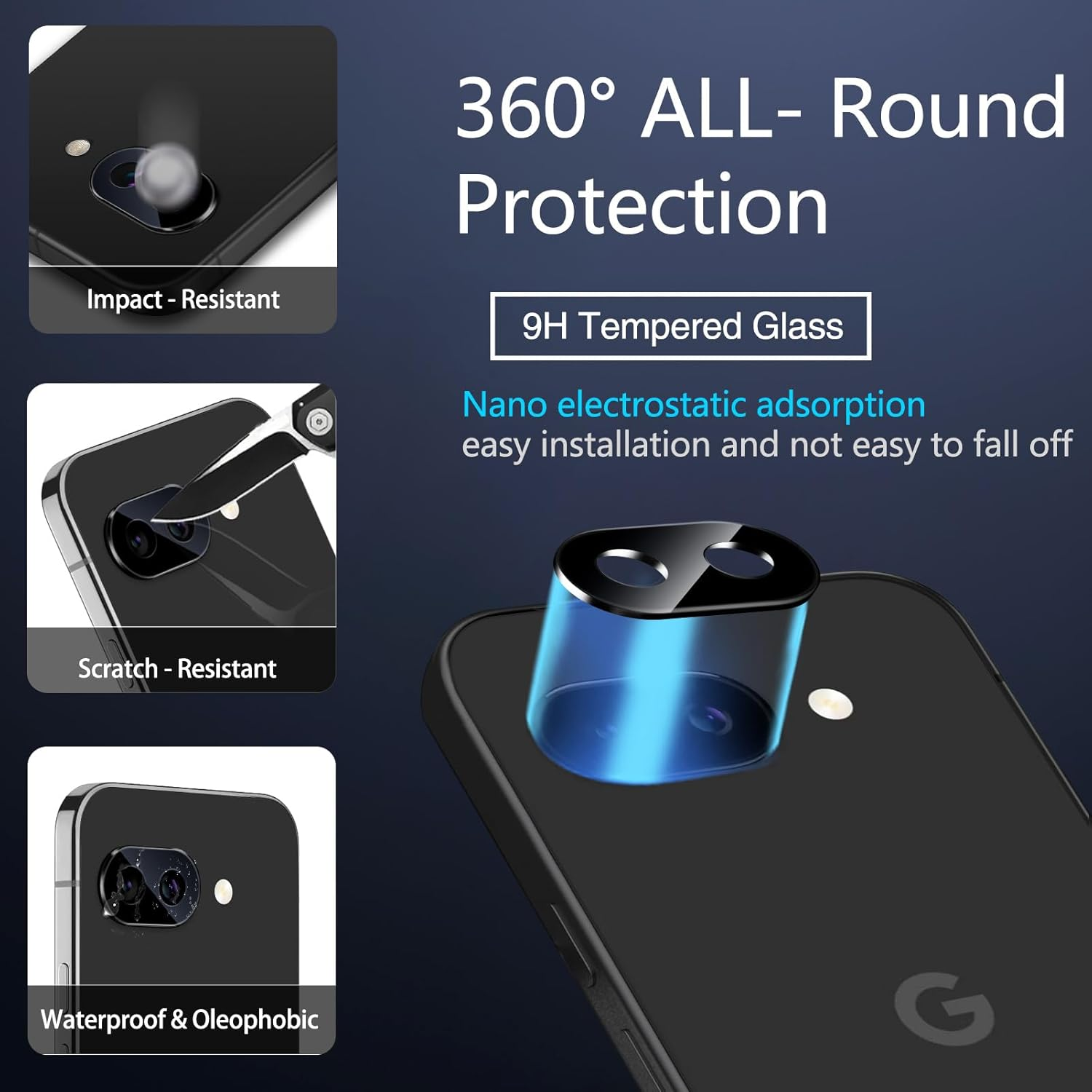 IMBZBK for Google Pixel 9A Screen Protector with Camera Lens Protector, [Military Grade Shatterproof] 9H+ Tempered Glass, Fingerprint Compatible, Ultra Durable, with Installation Tool [3+3 Pack] image number 5