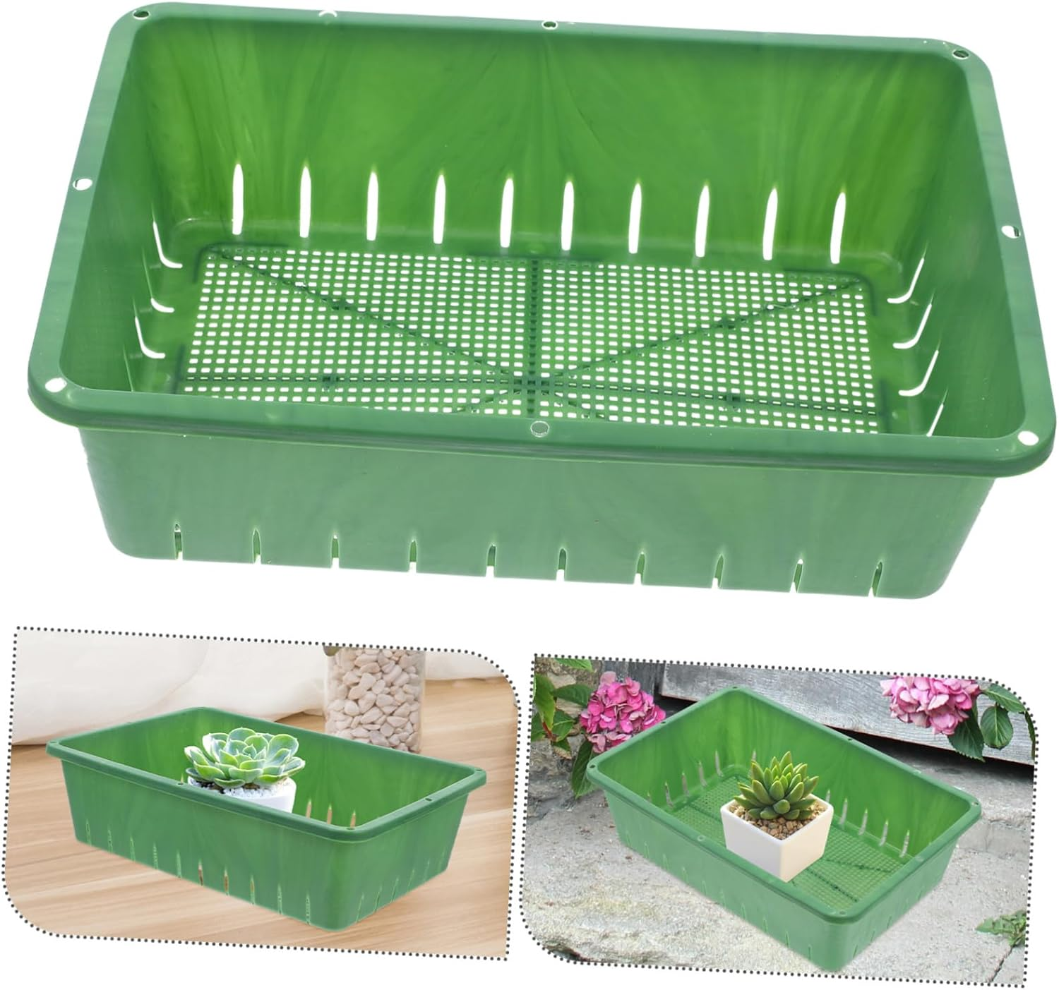 DECOMELODY Seedling Tray Plastic Growing Trays for Indoor Gardening 26X18X7Cm Small Nursery Supply 2Pcs Rectangular Planting Accessory for Seed Germination and Succulent Storage image number 1