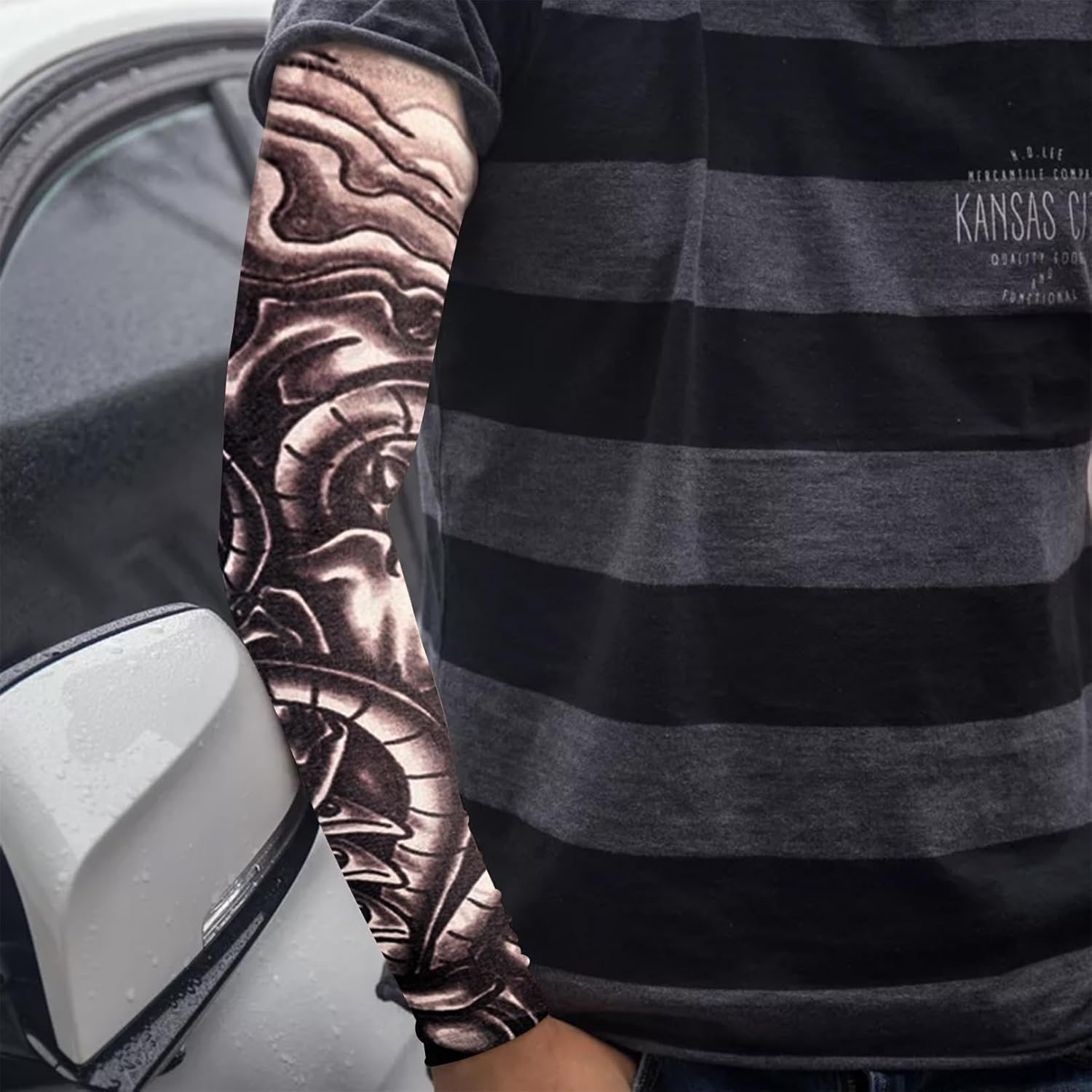 10 Pcs Fake Tattoos Sleeves for Men,Art Arm Fake Tattoo Sleeves Cover for Men/Women, Nylon Elastic Arm Temporary Tattoos Halloween Carnival Festivals Tattoo Hip Hop Accessories Sun Block Sleeves,