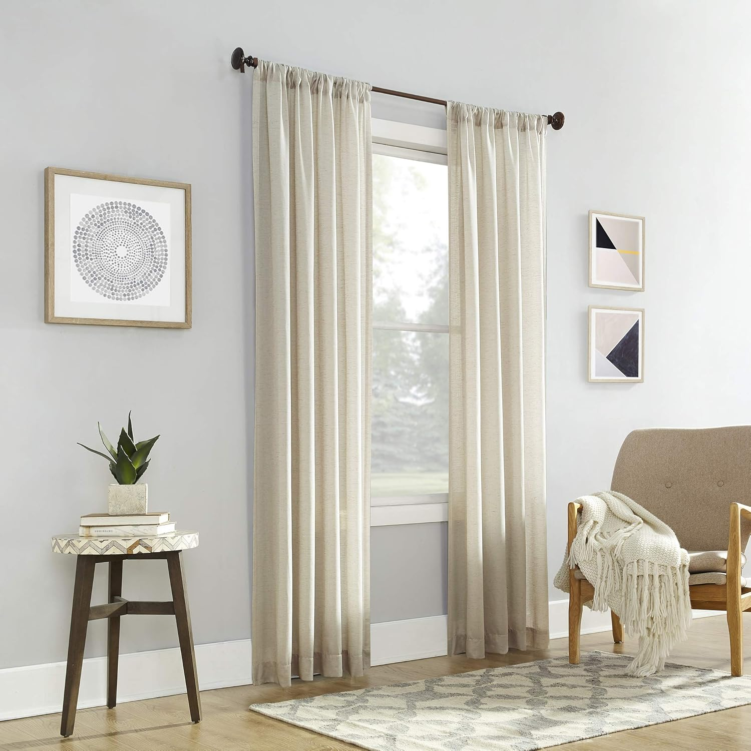 No. 918 Amalfi Linen Blend Textured Semi-Sheer Rod Pocket Curtain Panel, 54" X 84", Ivory image number 1