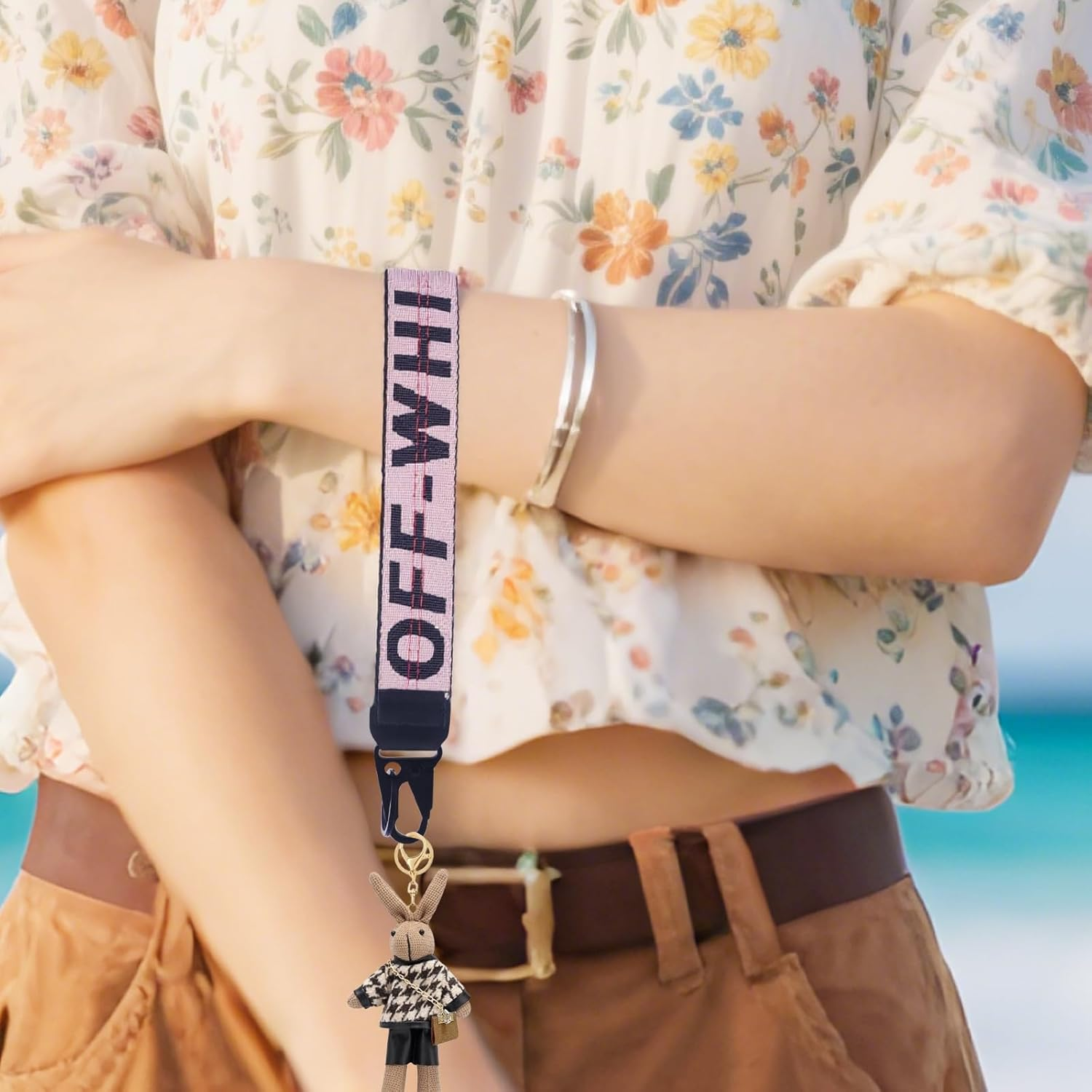 VOLYAR Fabric Car Keychain, off White Keychains Wristlet for Men and Women,Lanyards for Keys，Car Key Accessories image number 5