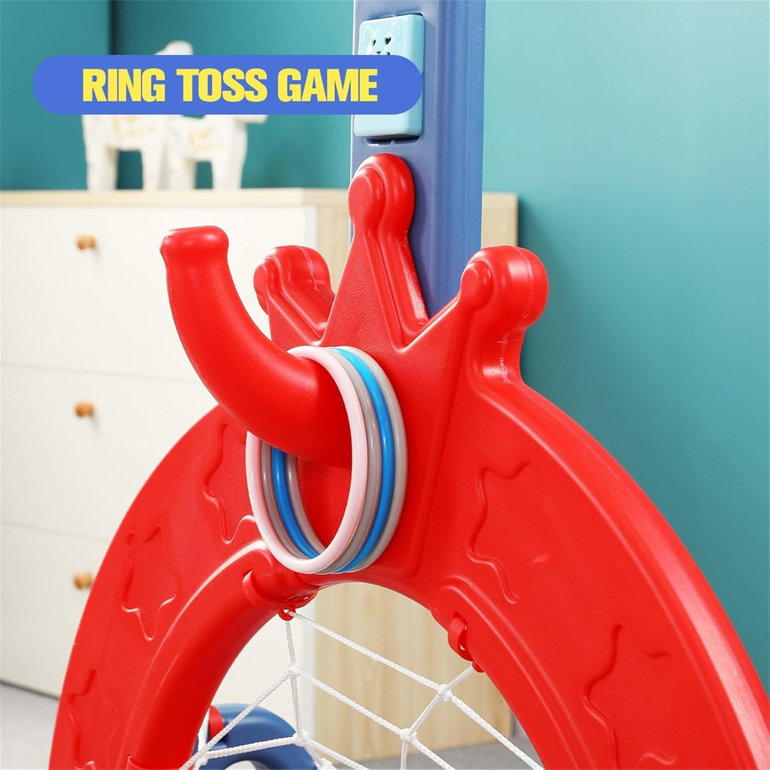 Kids Basketball Hoop Stand Height Adjustable,5In1 Kid Playset, Basketball/Football/Golf/Ring/Storybook, Activity Centry Indoor/Outdoor