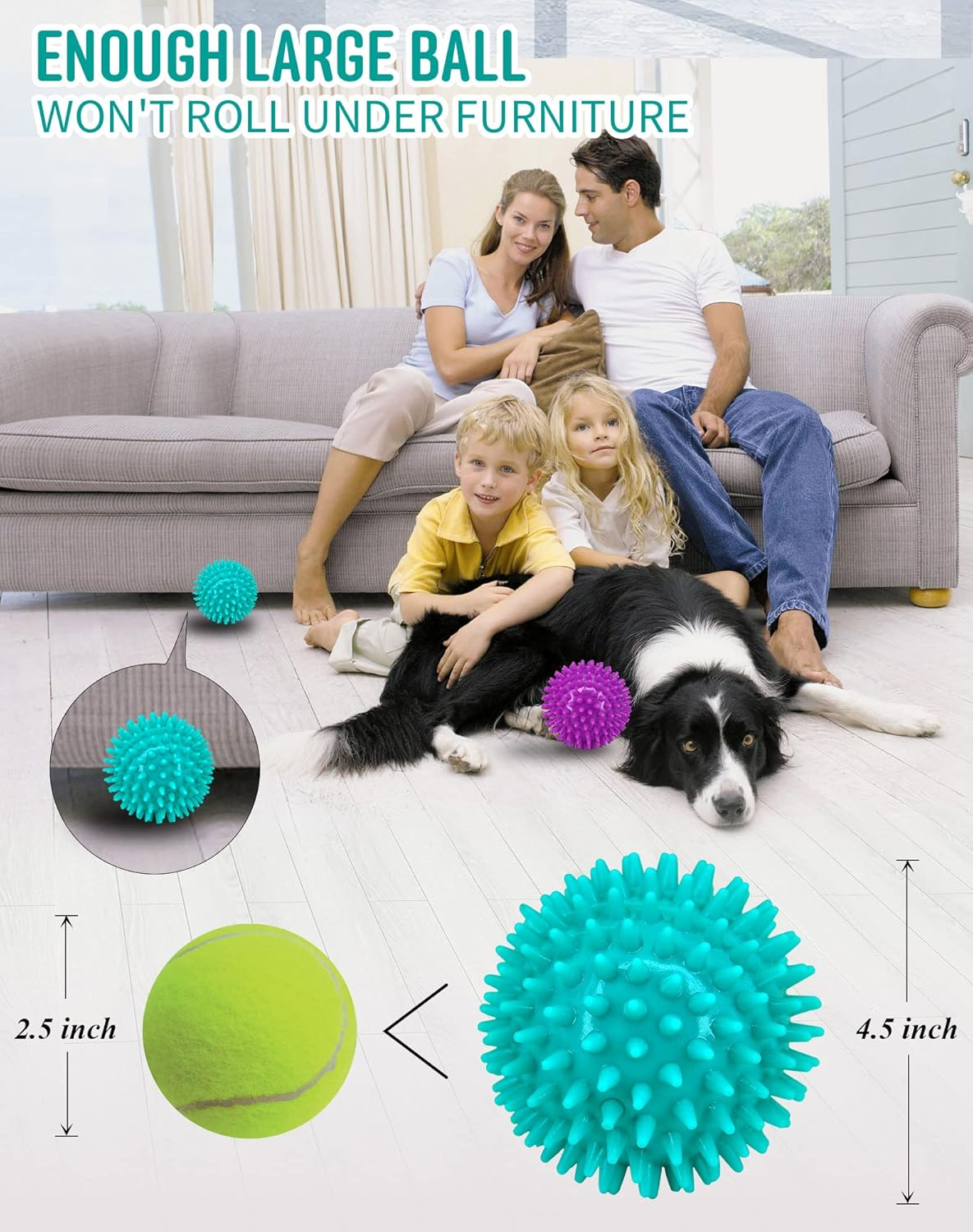 2 Pack 4.5&rdquo; Heavy Duty Squeaky Dog Ball for Medium Large Dogs, Spikey Dog Ball Toys for Clean Teeth and Training, Large Dog Toys for Aggressive Chewers&hellip; - Purple image number 6