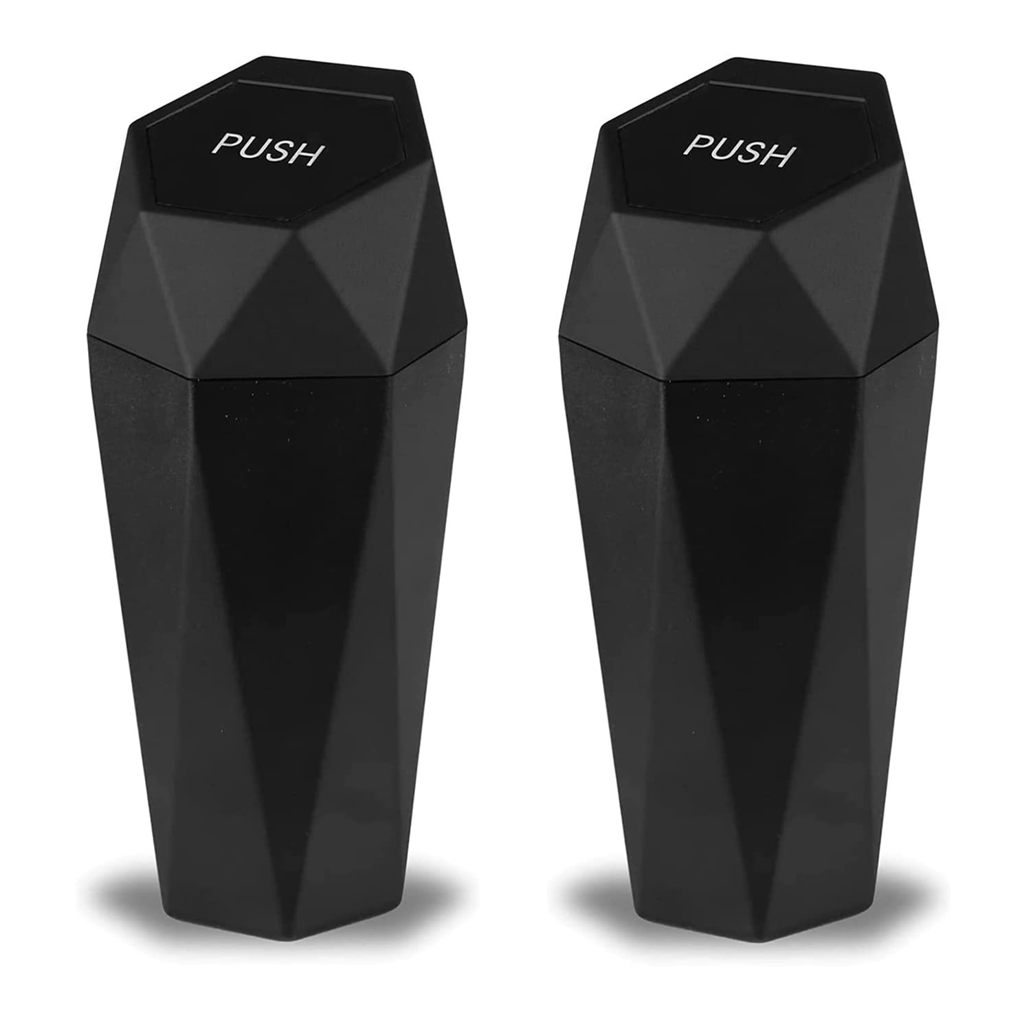 JUSTTOP Car Trash Can with Lid, Diamond Design Small Automatic Portable Trash Can, Easy to Clean, Used in Car Home Office Interior Accessories, 2PCS (Black) image number 5