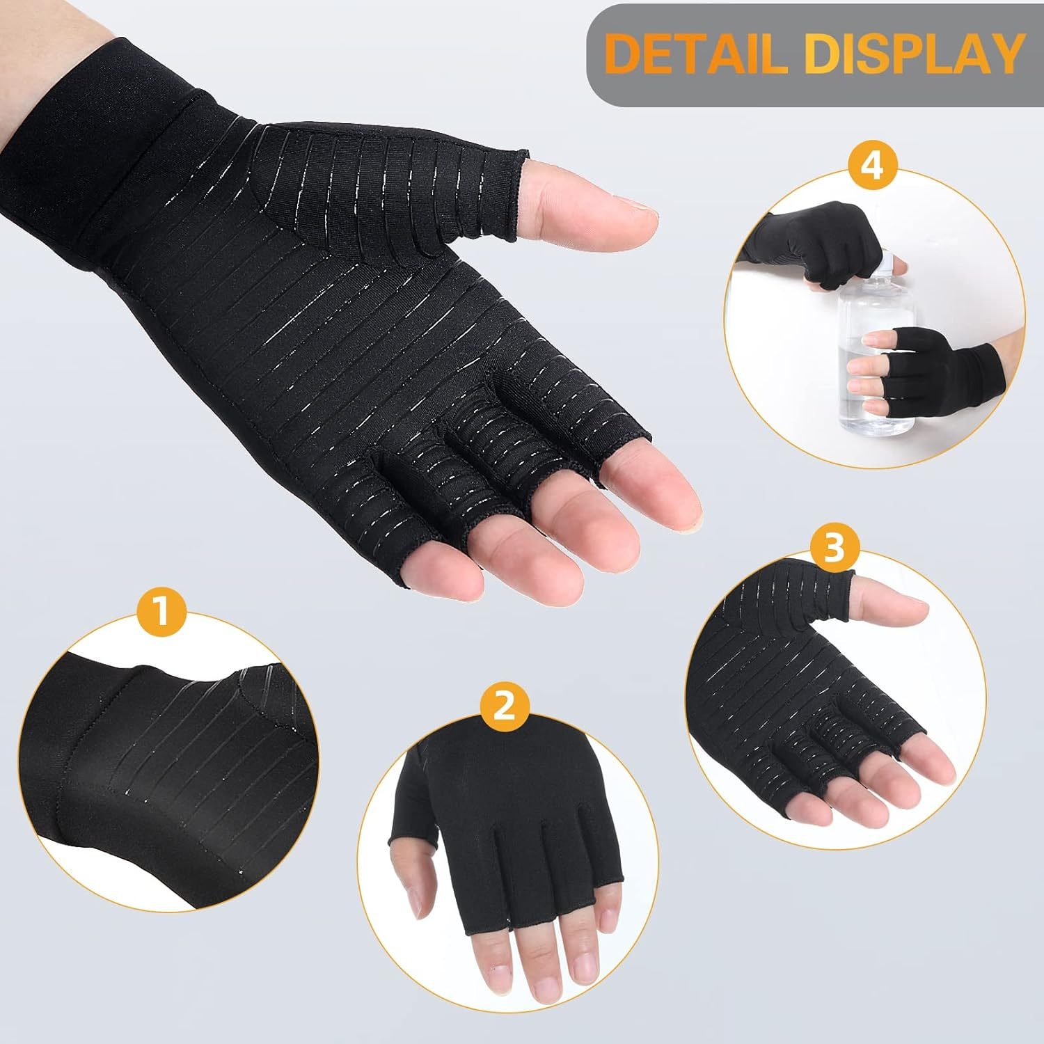 2 Pairs Copper Arthritis Gloves Compression Gloves Women Men Relieve Hand Pain Swelling and Carpal Tunnel image number 3