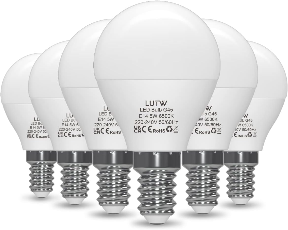 E27 LED Light Bulb, Small Edison Screw in Light Bulbs 5W (40W Equivalent) Cool White 6500K,G45 Golf Ball Energy Saving Bulbs for House Lighting, 480 Lumen Non-Dimmable, 6 Pack