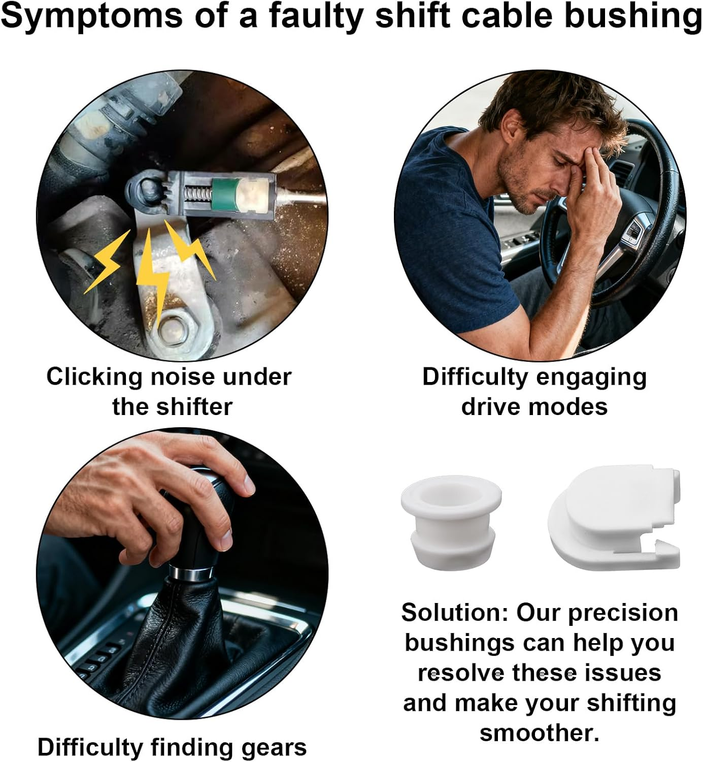 2Pcs Transmission Shifter Bushing Kit, Square Shifter Cable Cap & round Cable Bushing Replacement for OEM KV6Z-7K340-A DG9Z-7S004-A