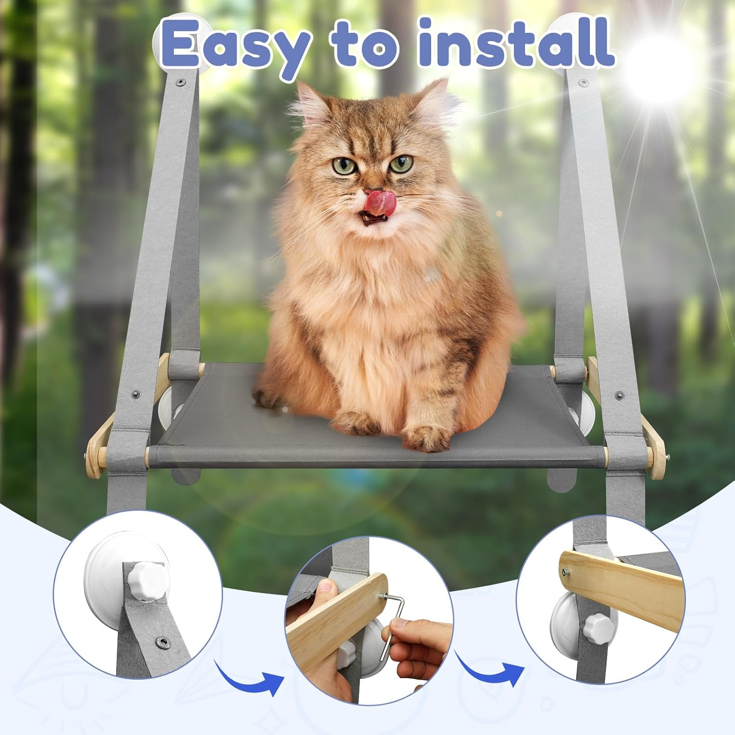 Cat Windows Perch, Robust Cat Windows Hammock with 4 Strong Suction Cups, Easy to Install Cat Windows Seat, Cat Window Bed, Safe Hanging Window Shelf Perch for Small Medium Indoor Cats image number 4