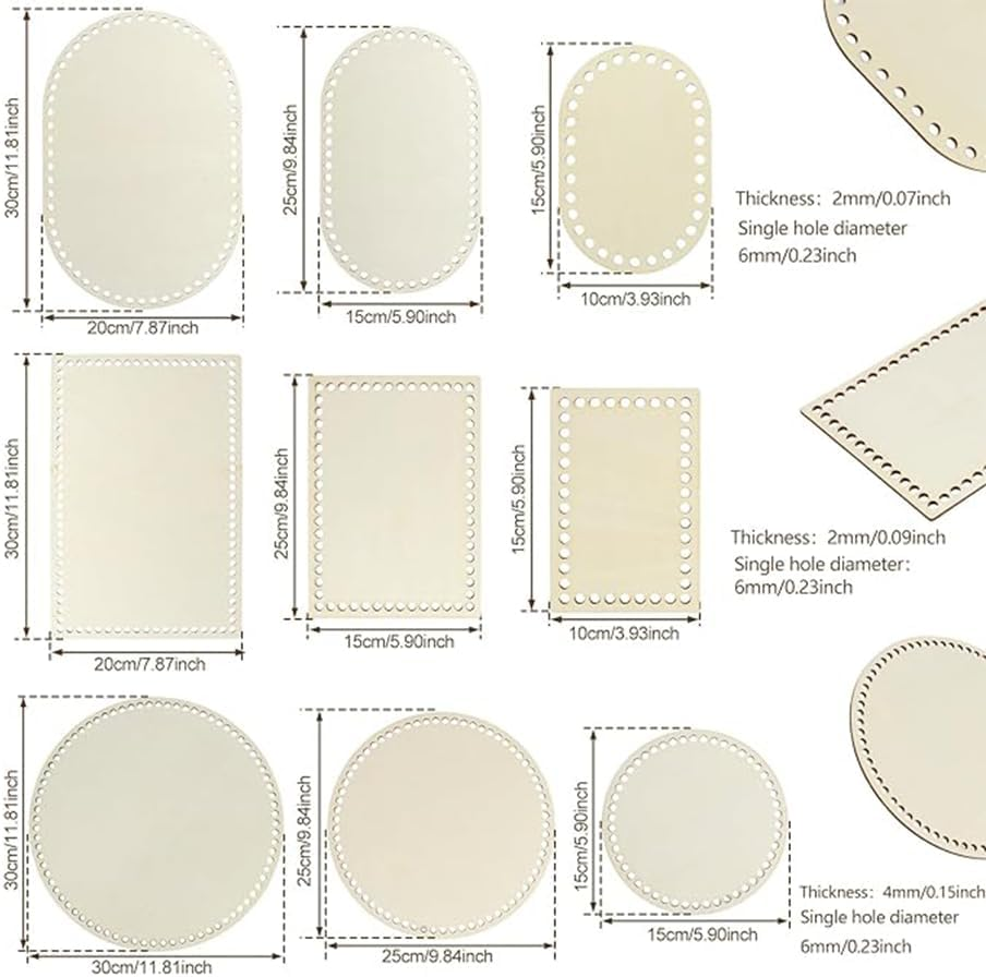 9 Pcs Wooden Crochet Bag Bottom Base,Diy Handbag Bottom Shaper Pad,Blank Crochet Basket Base with Holes Bag Bottom,For Knitting and Purse Making Accessories image number 2