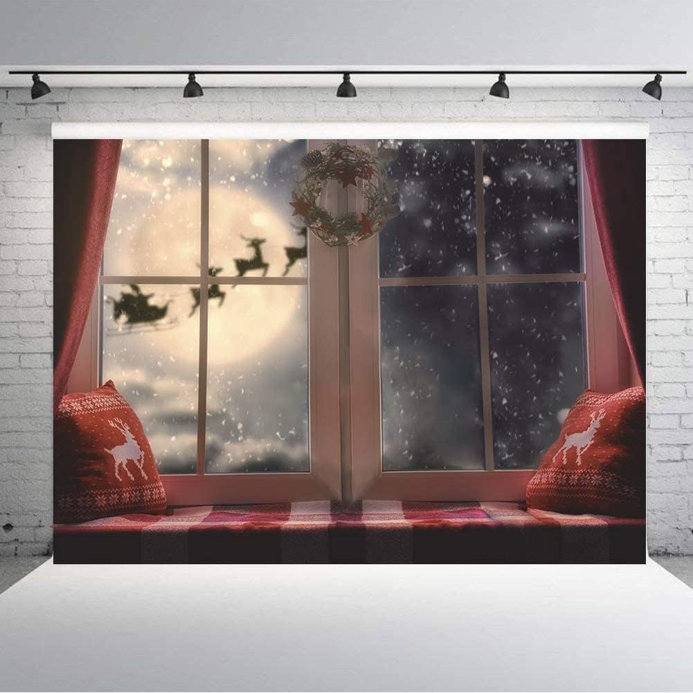 Christmas Photography Backdrops Winter Snowflake Pillow Window Photo Santa Moon Backdrops Xmas Holiday Party Decoration Studio Props Banner Vinyl 7X5Ft image number 2