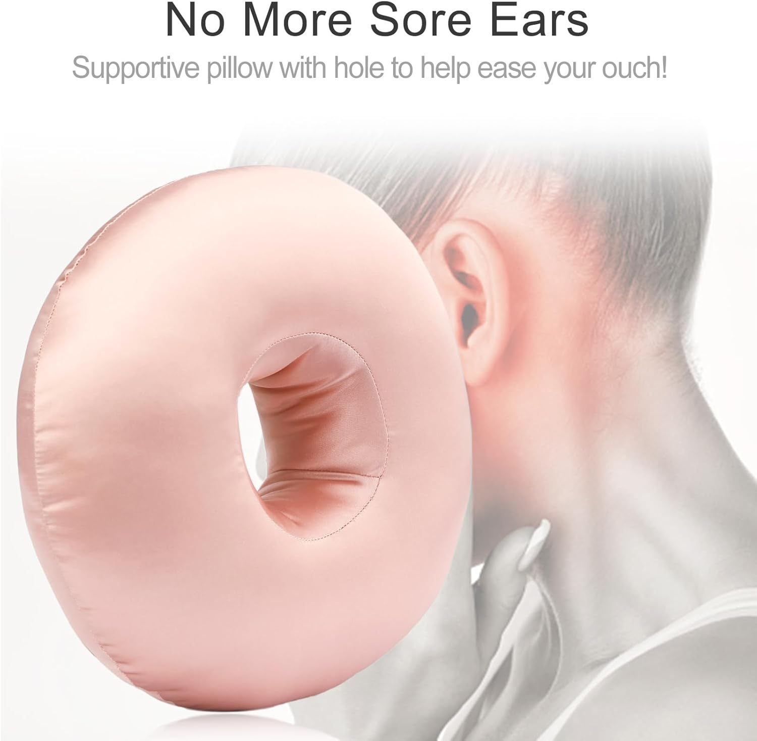 Hapipoppy Silky Ear Piercing Pillows with Hole for Side Sleepers Donut Pillow Ear Pain Relief CNH Pressure Sore Ear Guard Satin Coral