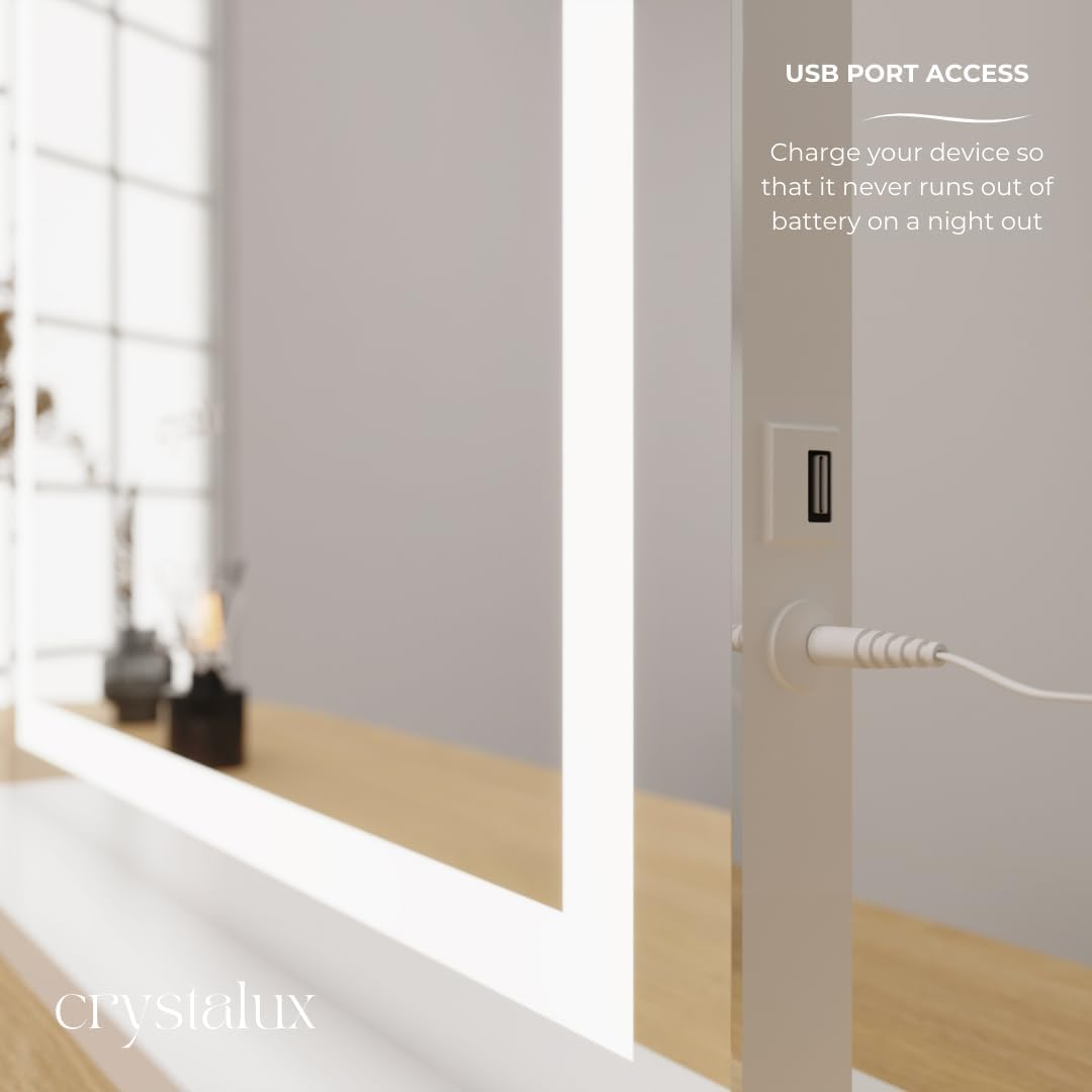 CRYSTALUX Vanity Mirror, Large Makeup Mirror with LED Lights, 3 Modes Lighted Mirror, Hollywood Mirrors, Tabletop or Wall Mounted, Dressing Mirror, Silver, 800 X 600 Mm Vertical image number 6