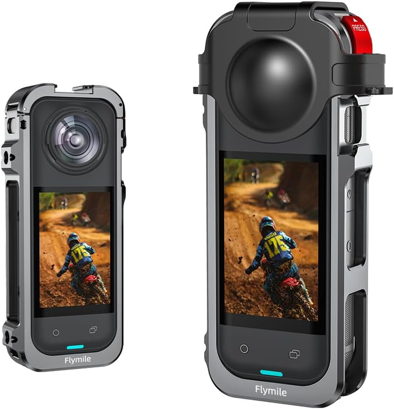 Insta360 X5 Cage, Aluminium Utility Frame for Insta360 X5, Protective Cage with Silicone Lens Cover, Cold Shoe Interface with 1/4" Threads Cold Shoe Mount Folding Fingers image number 3