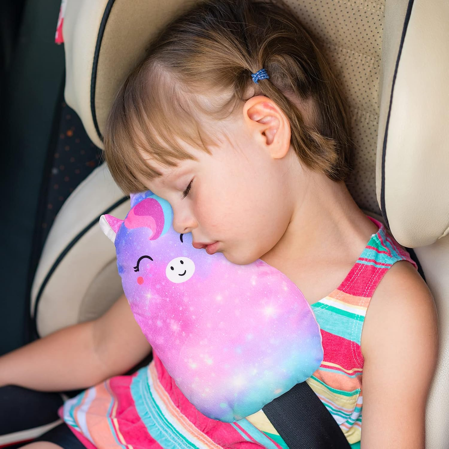 FIODAY Car Seat Belt Covers for Kids Unicorn Seat Belt Pillow Soft Seat Belt Cushion Adjust Seat Strap Pillow Head Neck Support for Children Boys Girls Travel, Purple image number 1