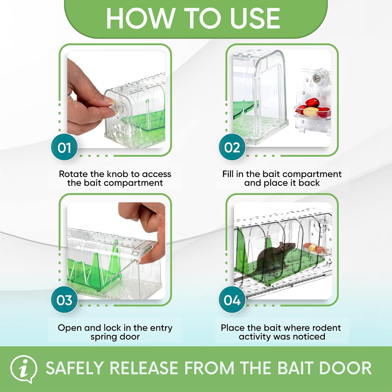 The Original, Humane Mouse Trap, Mouse Traps Indoor for Home, Safe for Kids and Pets, Catch and Release, Reusable, for Small Mice and Rodents, Mouse Trap, 2 Pack image number 4