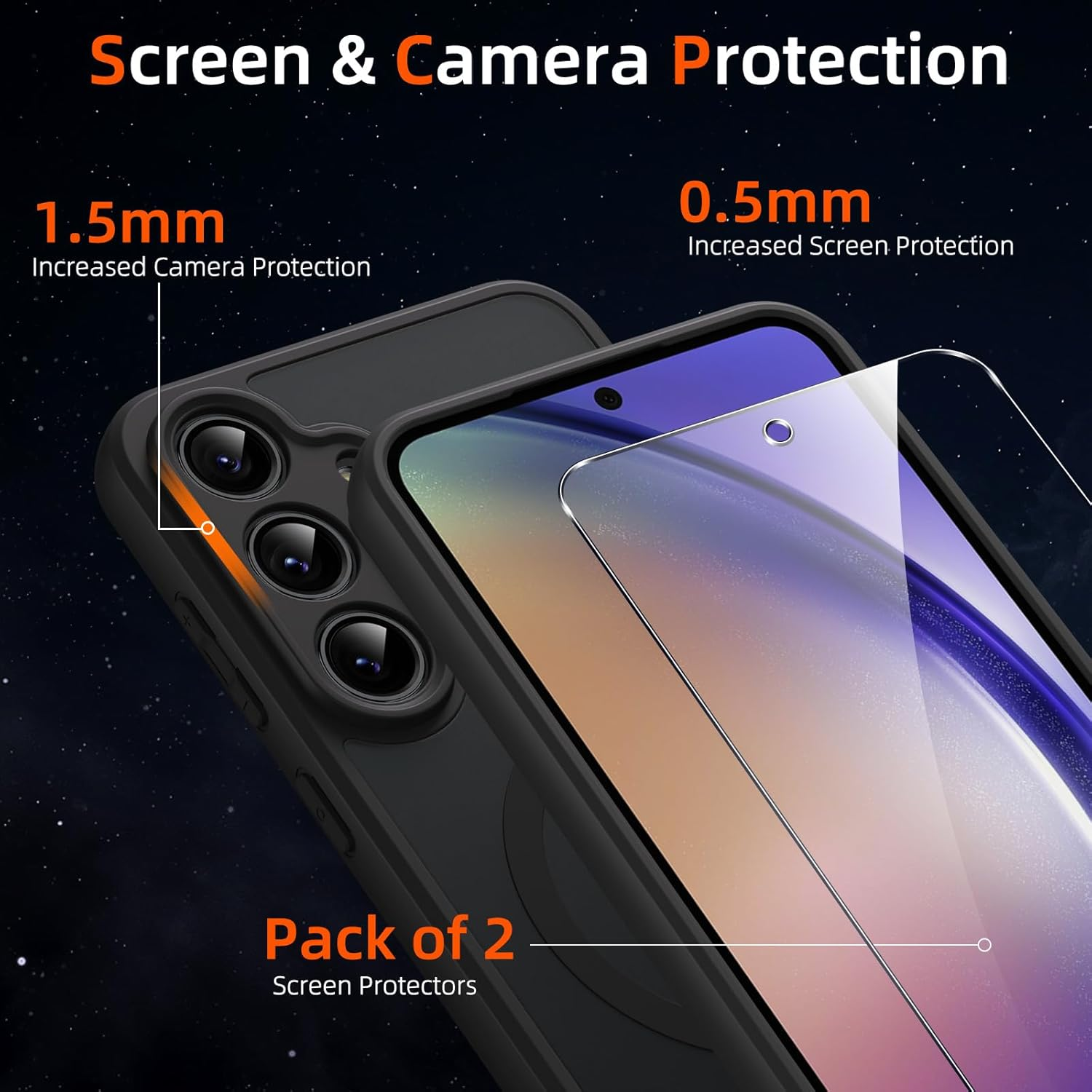 Pnakqil Magnetic for Samsung Galaxy A54 5G Case for Magsafe, Matt Translucent Mobile Phone Case for Samsung A54 with 2 Tempered Protection Glass, PC Hardness Back Scratch-Resistant Thin Matte Magnetic image number 3
