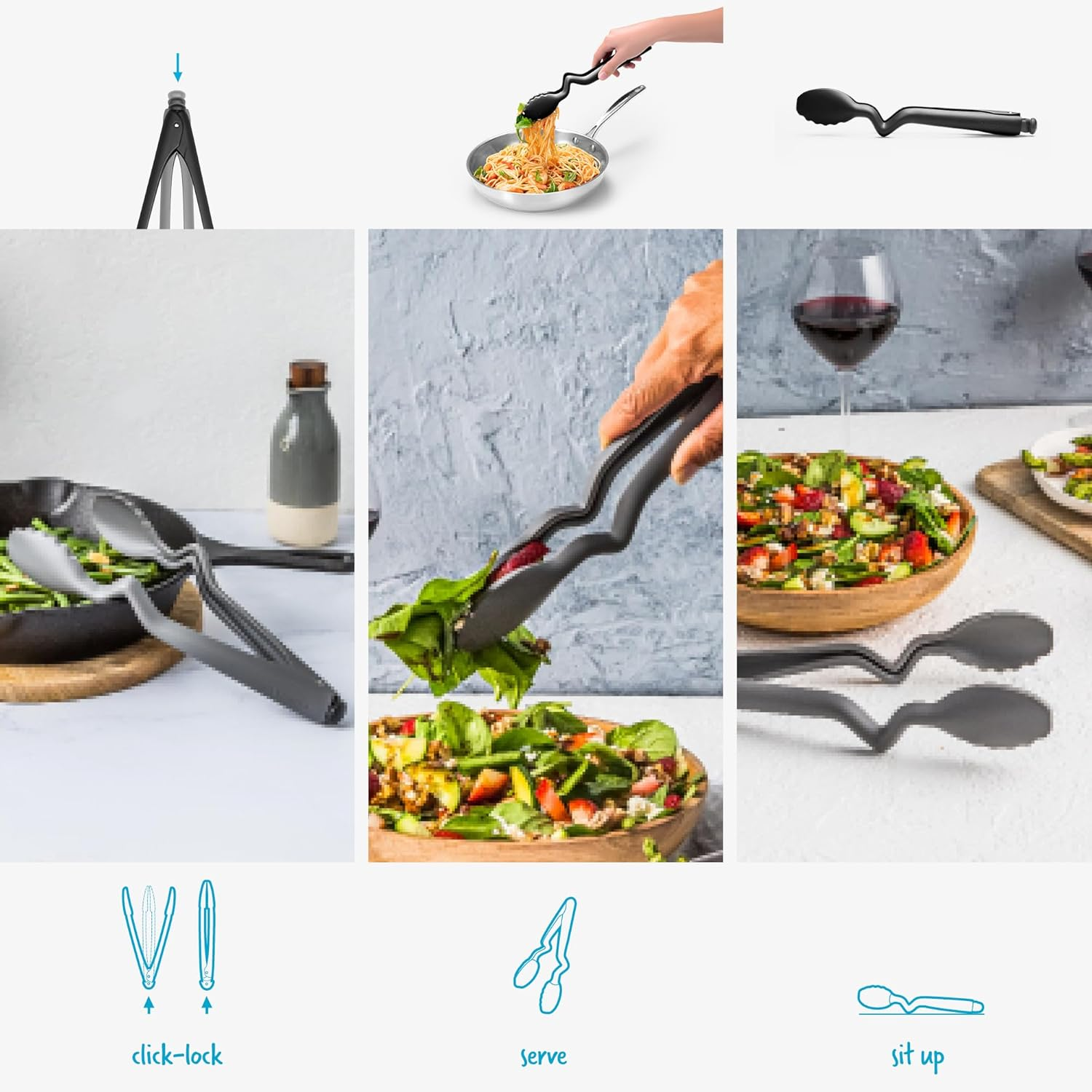 Dreamfarm Clongs Lite Nylon Kitchen Cooking Tongs with Click-Lock Open & Close - 10.5" Black - Black image number 4